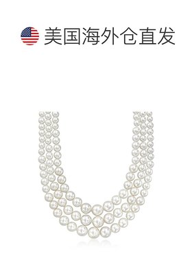 自营Ross-Simons 6-12 毫米贝壳珍珠渐变 3 串纯银项链 - 20 英寸