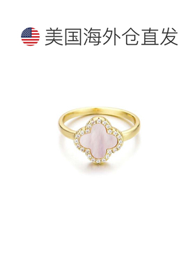 自营adornia14k镀金珍珠母光环CZ三叶草戒指-白色 美国奥莱直发