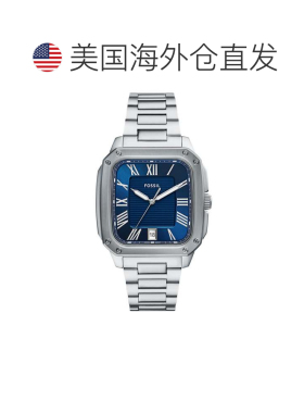 自营Fossil Men's Crosby Blue Rectangular 42mm - blue 美国奥
