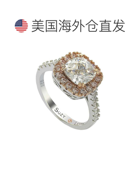 自营Suzy Levian 纯银白色和粉色方晶锆石订婚戒指 - 粉色 美国奥