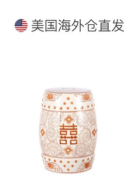 jonathan y红双喜 18 英寸中国风陶瓷鼓形花园凳 - 橙色/白色 【
