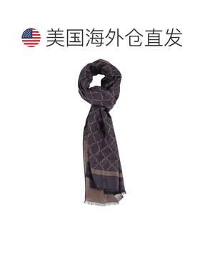 自营emporio armani几何图案流苏粘胶混纺围巾-蓝色 美国奥莱直发