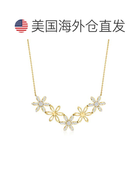 自营Ross-Simons Diamond Flower Necklace in 18kt Gold Over St