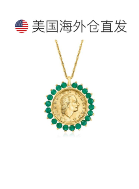 自营Ross-Simons 纯正 200 里拉硬币和绿色玛瑙奖章吊坠项链 18