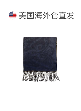 自营etro蓝色波西米亚佩斯利羊毛真丝围巾-黑色 美国奥莱直发