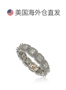 自营 Suzy Levian 纯银立方氧化锆白色公主方形切割永恒戒指 - 白