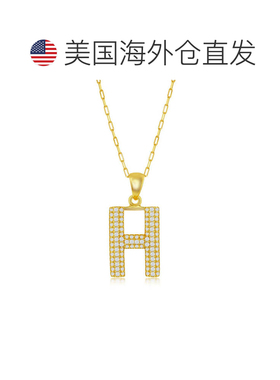 自营simona纯银 Micro Pave CZ \'J\' 块首字母带回形针链 - 镀金