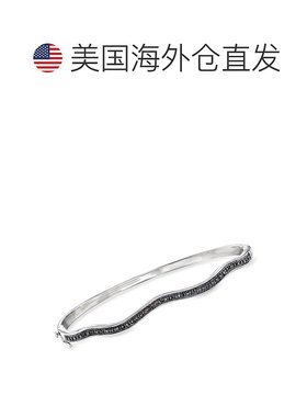 自营Ross-Simons 纯银黑钻波浪手镯 - 8 英寸 美国奥莱直发