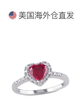 自营 Mimi & Max 1/10 克拉 TW 钻石和人造红宝石心形光环戒指 92