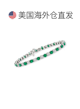 自营Ross-Simons Emerald and Diamond Tennis Bracelet in Sterl