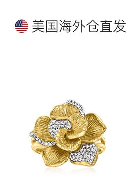 自营 Ross-Simons 18kt 金镀在纯银上镶钻花朵戒指 - 白色 美国奥
