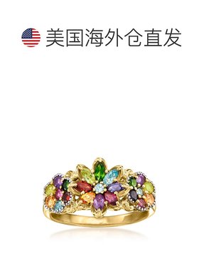 自营Ross-Simons 多宝石花卉戒指 18 克拉金镀在纯银上 - 多色 美