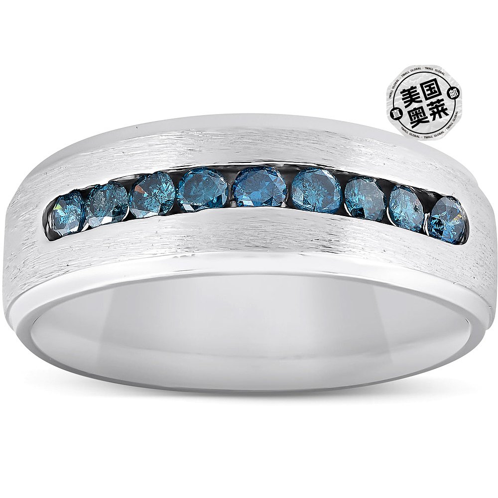 pompeii3Mens 1/3ct Blue Diamond Brushed Wedding Ring 14k Whi - 图0