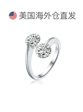 自营GENEVIVE 925 纯银立方氧化锆两石订婚戒指 - 银白色 美国奥