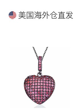 自营 Suzy Levian 粉红色立方氧化锆黑色纯银密镶心形吊坠 - 粉红
