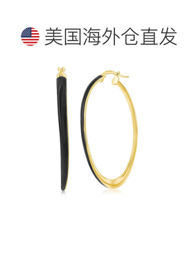 自营simona纯银，黑色珐琅椭圆形圈形耳环 - 镀金 - 黑色 美国奥