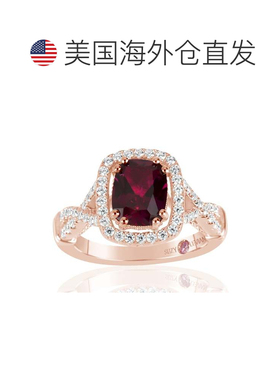 自营Suzy Levian 玫瑰纯银红宝石和白色方晶锆石订婚戒指 - 红色