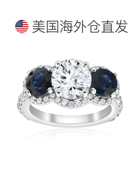 自营pompeii33 1/2 克拉蓝宝石和钻石光环 3 石订婚戒指 14k 白金