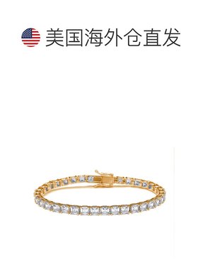 自营 Suzy Levian Rose 纯银白色 Assher 切割方晶锆石网球手链 -