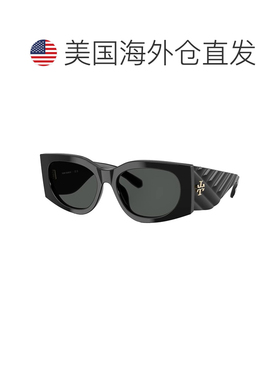 自营Tory Burch TY 7221U 170987 56mm女士矩形太阳镜-黑色 美国