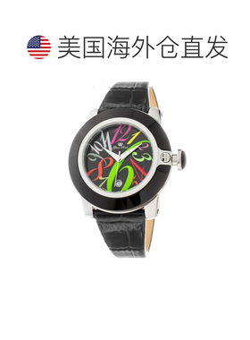 自营GLAM ROCK Leather Dress Women's Watch - black 美国奥莱直