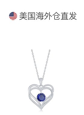 自营 simonaSterling Silver Double Heart CZ Pendant  w/Chain