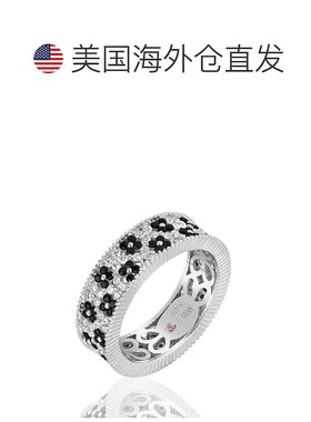 自营 Suzy Levian 纯银黑白方晶锆石花卉永恒戒指 - 黑色 美国奥