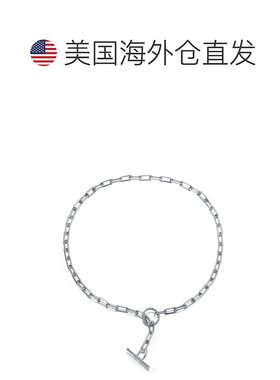 自营 genevive纯银白金镀方晶锆石弹簧环链项链 - 银 美国奥莱直