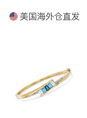 自营 Ross-Simons 纯色 18 克拉黄金配以钻石装饰的同色蓝色托帕