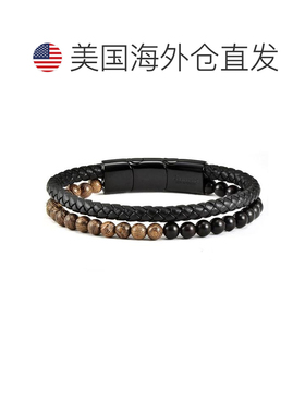 自营Crucible 洛杉矶黑色皮革黑色搭扣双色木珠手链 - 棕色 美国