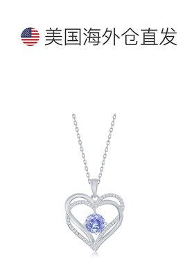 自营 simona纯银双心 CZ 吊坠带链 - 紫色情人节 美国奥莱直发