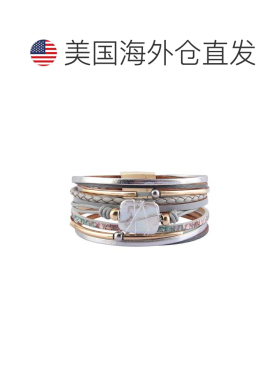 自营liv oliver18k 金多排灰色皮革珍珠手链 - 金 美国奥莱直发