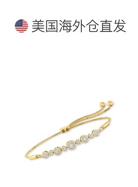 自营 Ross-Simons 14 克拉黄金钻石簇状 Bolo 手链 - 白色 美国奥