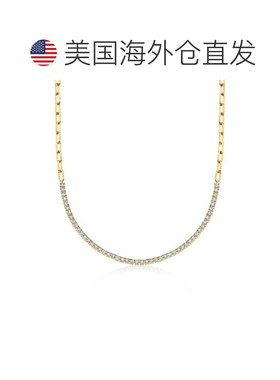 自营Ross-Simons 钻石网球回形针链接项链 18 克拉金镀在纯银上 -