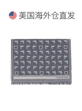 自营salvatore ferragamo多重图案流苏羊毛围巾-灰色 美国奥莱直
