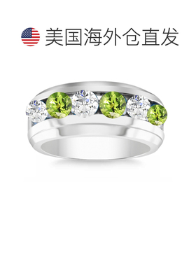 自营pompeii3Mens 4ct Peridot Ring MR1717 White Gold Size 8.5