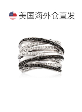 自营 Ross-Simons 925 纯银黑白钻石公路戒指 白色 美国奥莱直发