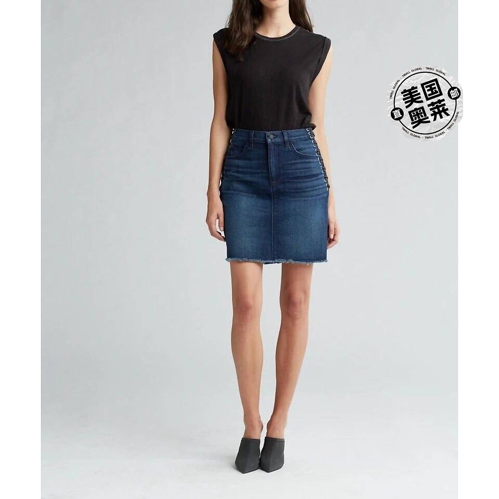 自营 hudsonLulu Nightfall Jean Raw Hem Side Lace Up Skirt In - 图0