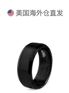 自营 Crucible Los Angeles 男士不锈钢拉丝和抛光戒指 黑色 美国