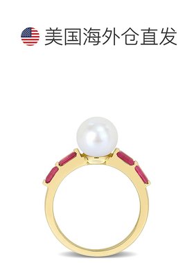 美国直邮julianna b 女士 戒指珍珠宝石方形金戒指红宝石