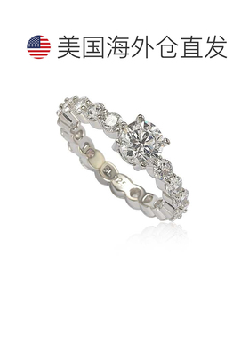 自营 Suzy Levian 纯银圆形切割立方氧化锆新娘永恒戒指 - 白色