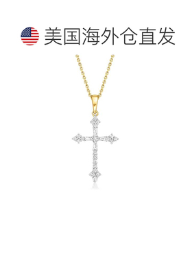 自营Ross-Simons 钻石哥特式十字架吊坠项链（14kt 黄金）- 16 英