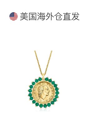 自营 Ross-Simons 纯正 200 里拉硬币和绿色玛瑙奖章吊坠项链 18