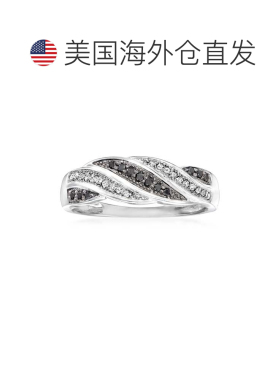 自营925 纯银 Ross-Simons 黑白钻石扭纹戒指 - 白色 美国奥莱直