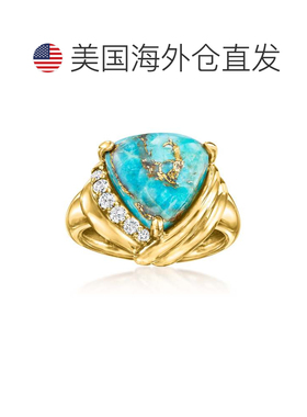 自营Ross-Simons 绿松石和钻石戒指，18kt 黄金镀纯银 - 白色 美