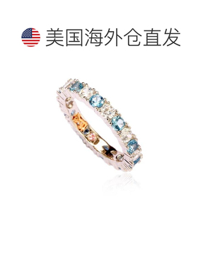自营 Suzy Levian 纯银立方氧化锆水蓝色交替永恒戒指 白色 美国