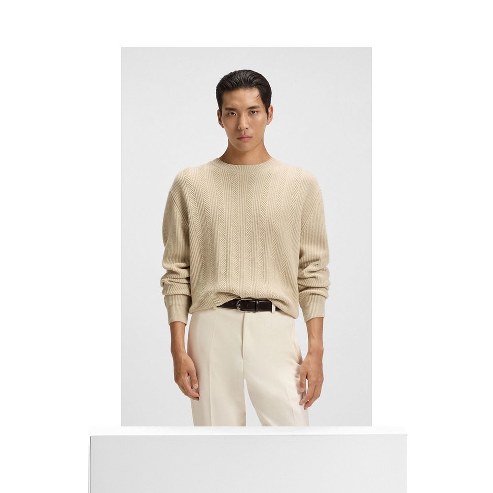 自营bossWool-cashmere sweater with mixed structures - light - 图3