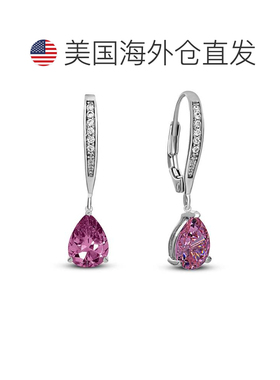 自营genevive纯银白金镀彩色立方氧化锆泪滴耳环 - 粉色 美国奥
