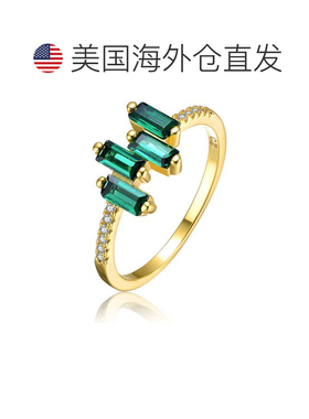 自营geneviveGa 纯银 14k 镀金和祖母绿方晶锆石现代戒指 - 绿色