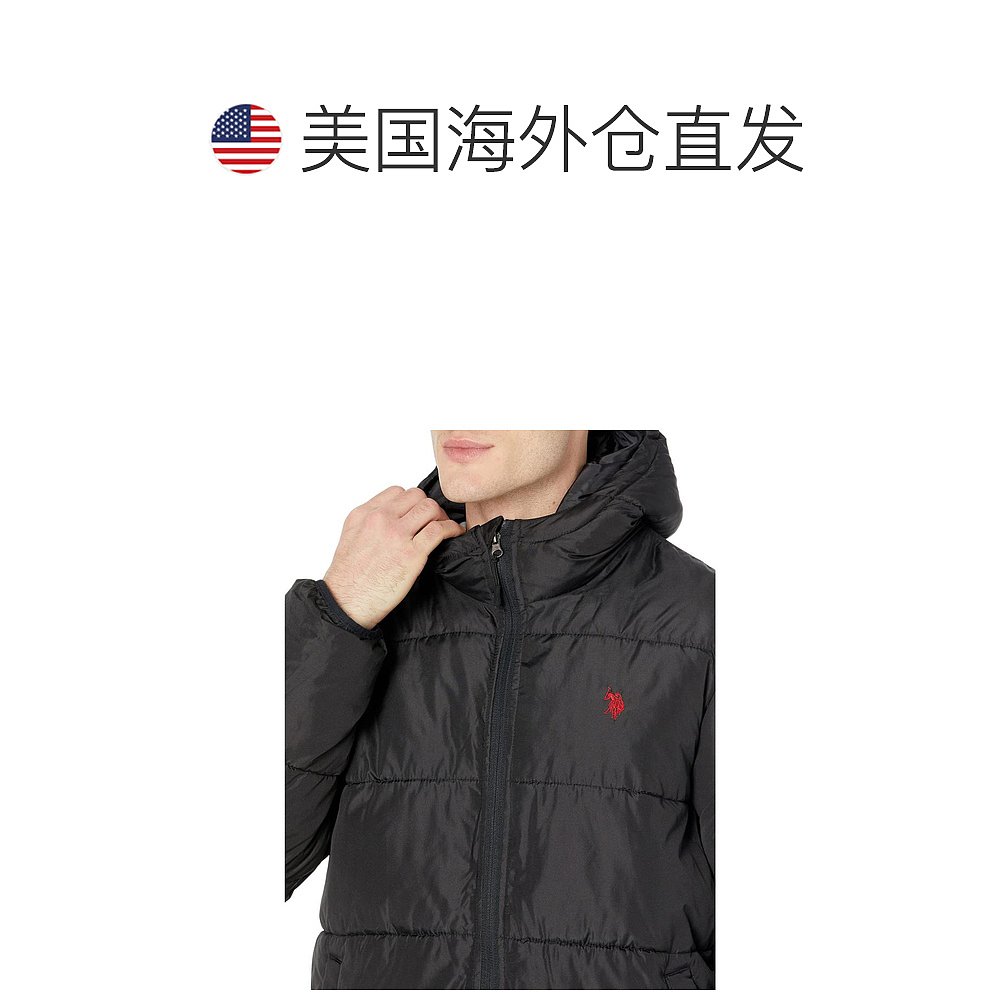 【美国直邮】U.S. Polo Assn.男士羽绒服黑色连帽休闲防风保暖百 - 图1